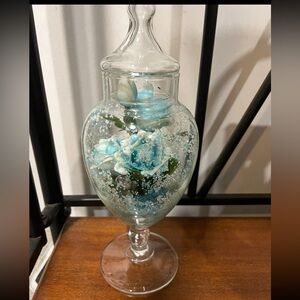 Vintage 10.5” Glass Apothecary Floral Decor Footed Jar - 10 1/5”x4.5”